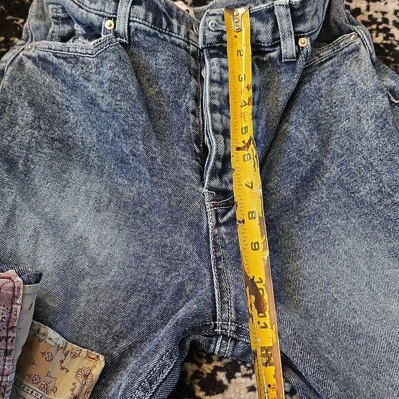 SO Super High Rise DAD Jeans Patchwork Raw Hem Acid Wash Sz 9/29W Junior Button - Picture 15 of 15